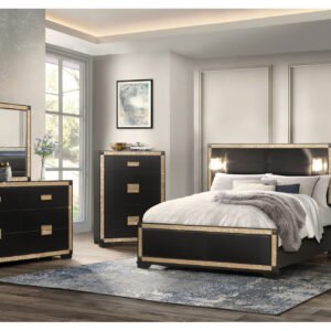 Home BLAKE BLACK/GOLD KING BED GROUP WITH LAMPS