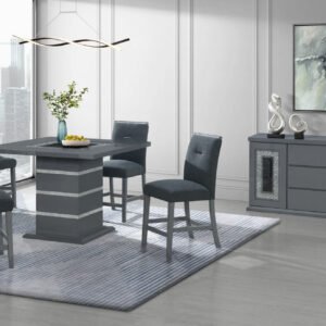 MONACO DARK GREY BAR TABLE AND 4 MONACO DARK GREY BAR STOOLS