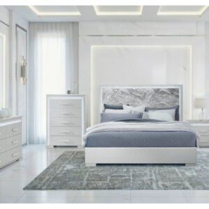 NAOMI SILVER MARBLE QUEEN BED GROUP
